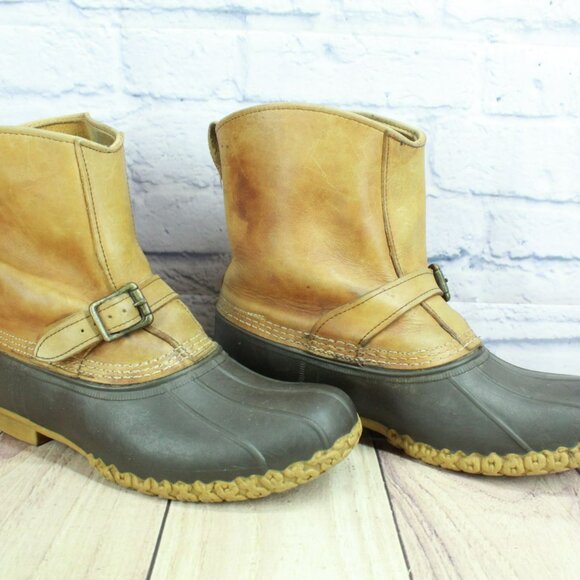 Vintage LL Bean 10 M Lounger Duck Boot Engineer Buckle Leather Unlined - Picture 3 of 10